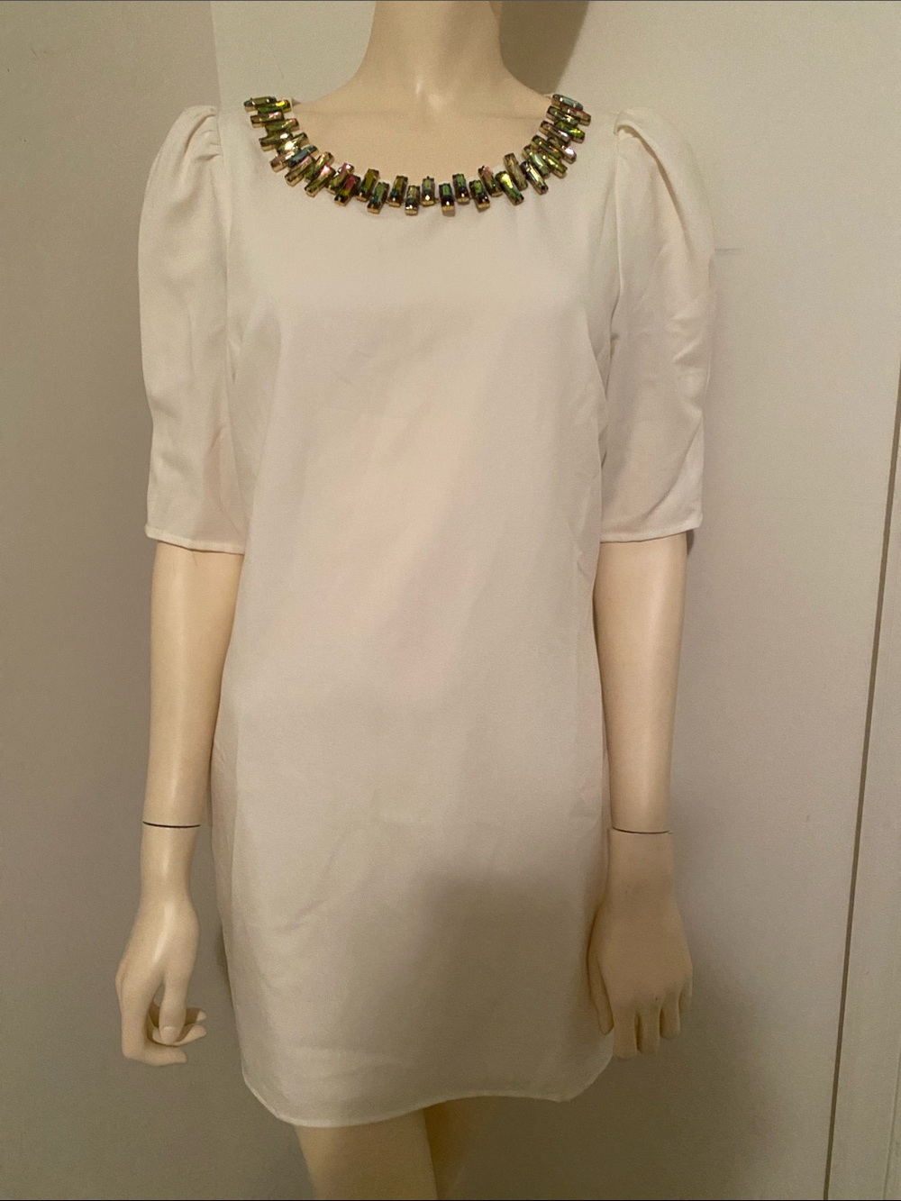 Alice Moon Cream Mini Dress with Beaded Neckline